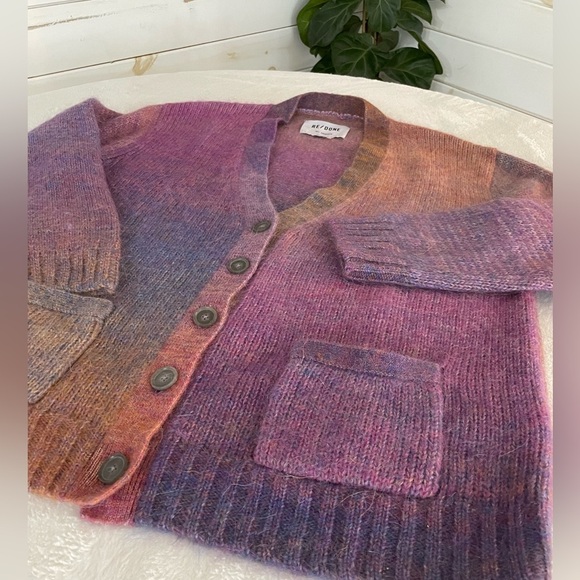Re/Done 90s Size M Oversized Cardigan Space Dye, Blue/Pink, Retro Sweater - Picture 5 of 17